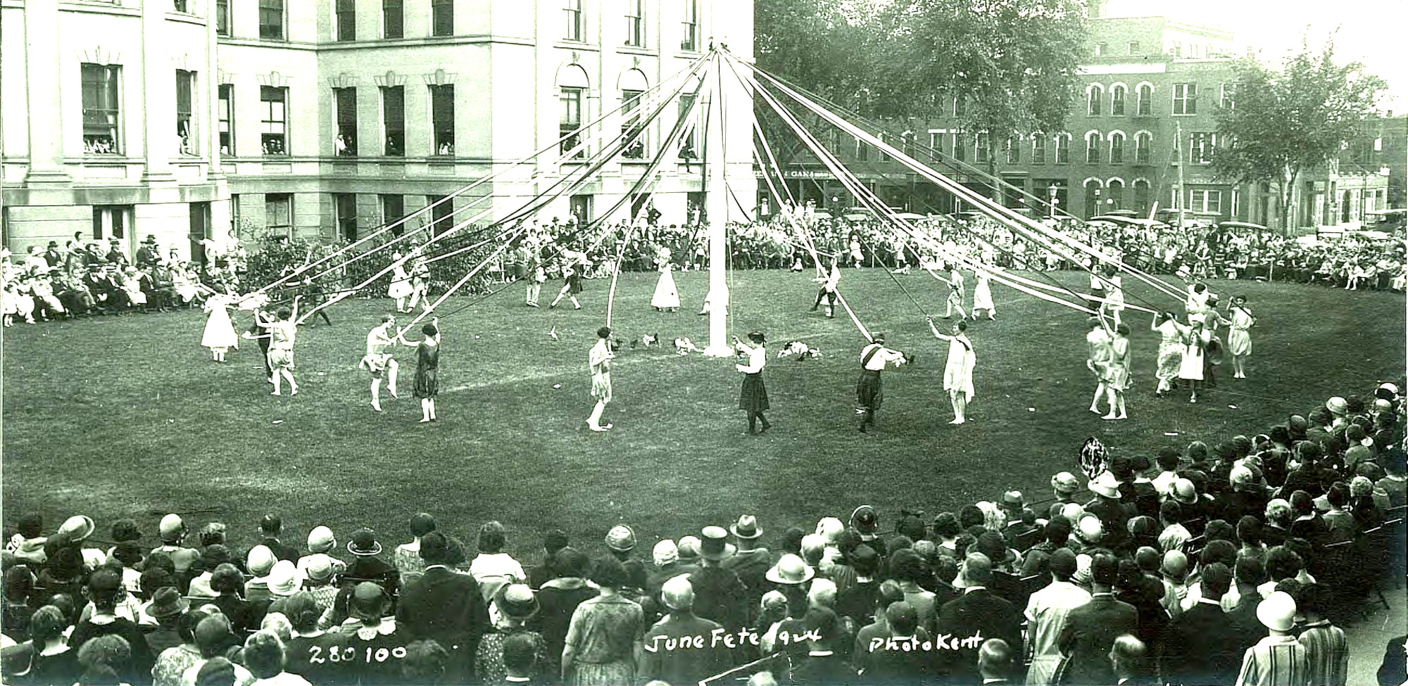 Maypole dancers for a June Fête, 1924